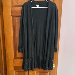 Chico's Dark Gray Cardigan with Pearl Details. Size 3